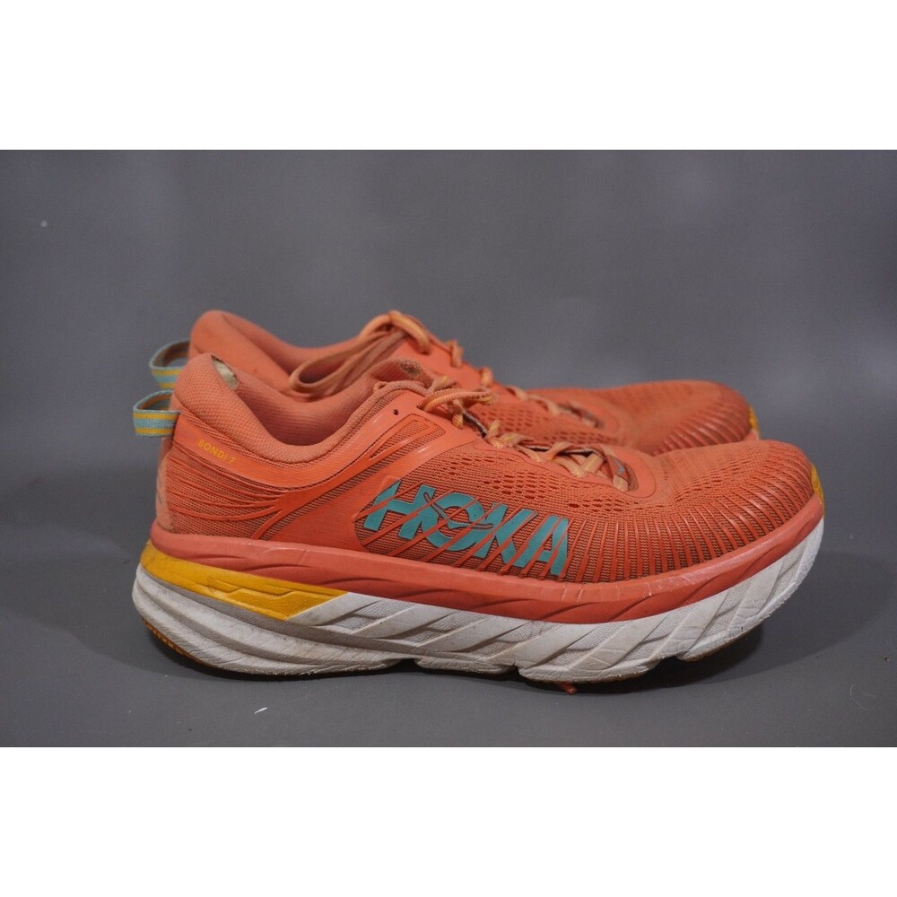 Hoka One One Bondi 7 Wide Running Shoes Womens 7.5 Coral Pink Sneakers